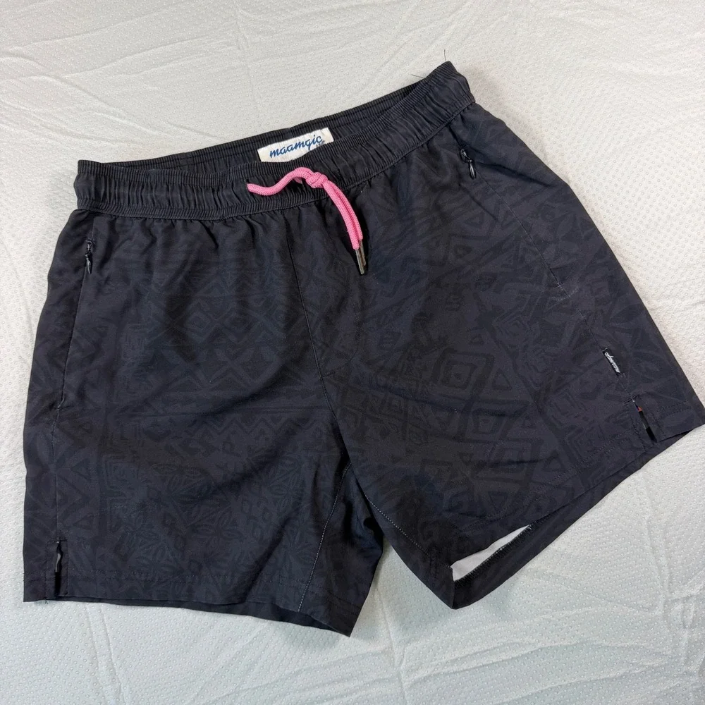 Maamgic Mens Swim Trunks 2 In 1 Shorts Small Black Tribal Geometric Compression